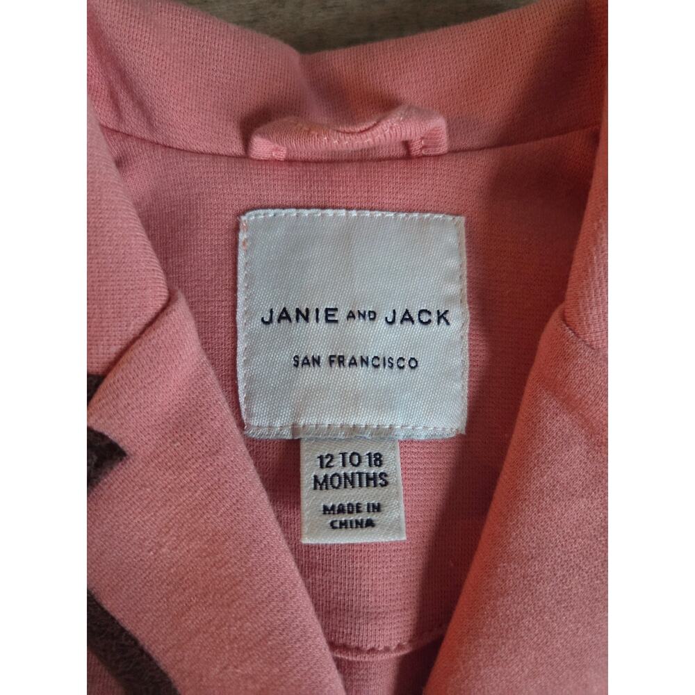 Janie and Jack Pink Peplum Blazer Jacket Gold Dog Crest 12-18 Months Equestrian - Picture 3 of 7
